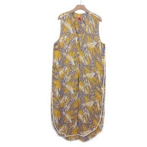 Red Carter Womens Large Yellow Gray Tunic Dress Curvy Hem V-Neck Slits Long